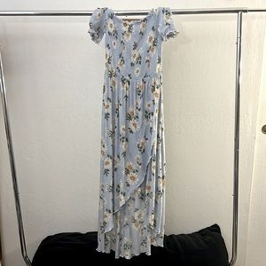 Brand new- off the shoulder, sunflower print, high low maxi dress